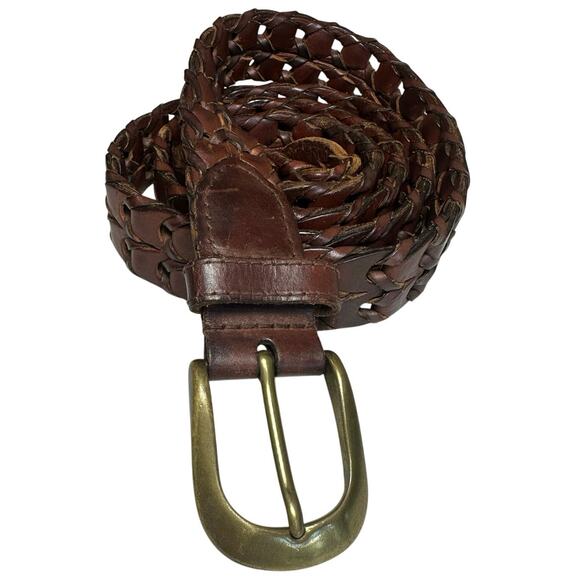 VINTAGE Y2K Roundtree & Yorke Men's SZ 46 Full Grain Cowhide Brown Braided Belt - Picture 1 of 7